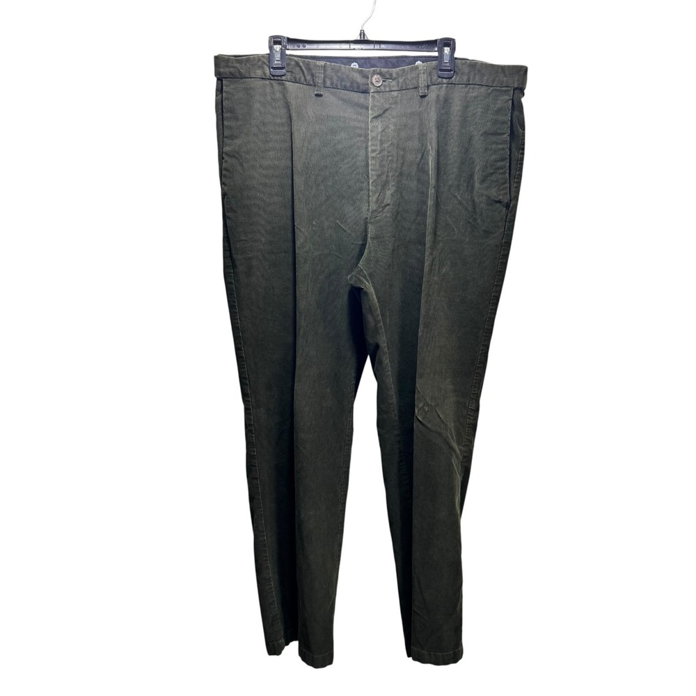 Hagar Corduroy Adjustable Waist Academia Flat Front Pants Men 42X32 Olive Green‎